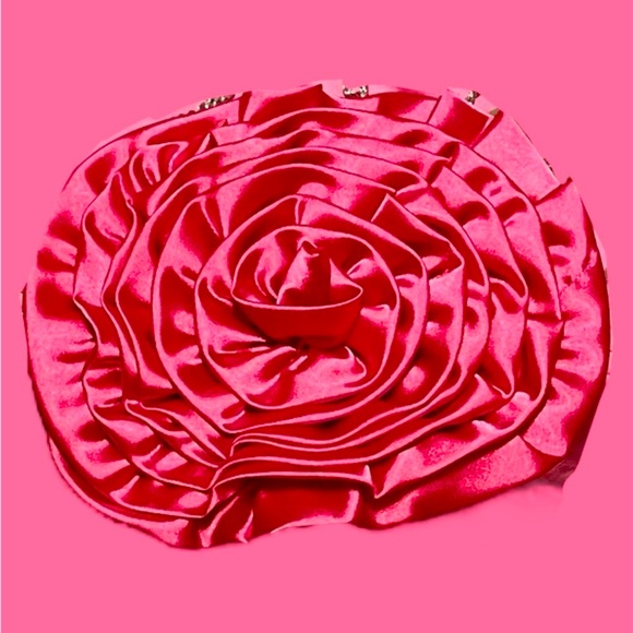 Hot Pink Satin Evening Bag w/ Detachable Silver Chain Shoulder Strap (24” Drop) - Picture 4 of 11